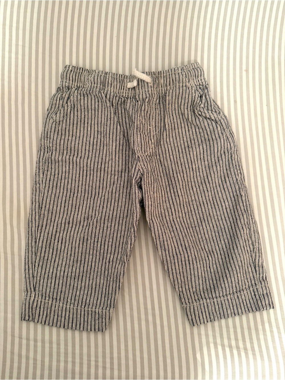 Zara Gray and White Striped Cotton Drawstring Pants Toddler Boy